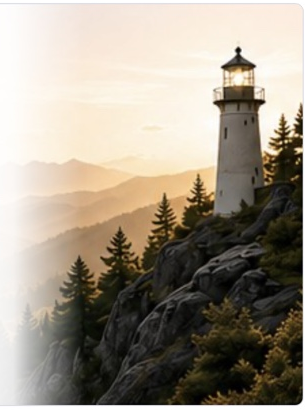 Lighthouse overlooking the mountains